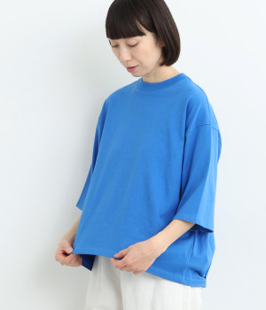 コットン天竺裾タックバルーンTee(ブルー-ONESIZE)