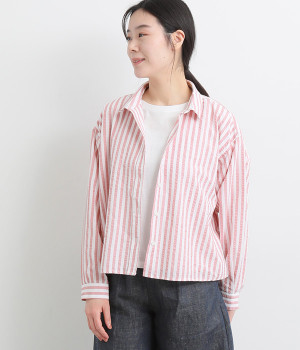 ストライプクロップドシャツ(ライトレッド-ONESIZE)