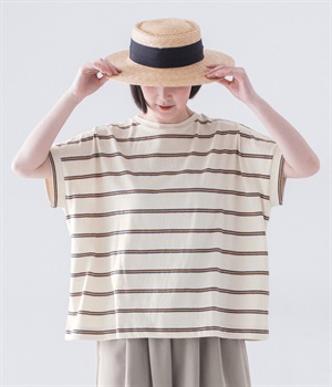 【A.U.G. relaxing】コットンビンテージボーダーワイドフレンチプルオーバー(オフ-ONESIZE)