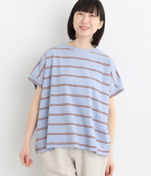 【A.U.G. relaxing】コットンビンテージボーダーワイドフレンチプルオーバー(ライトブルー-ONESIZE)