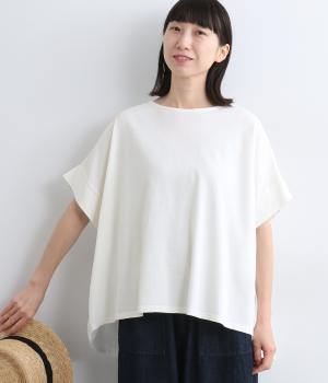 コットンリネン天竺切替えギャザーTee(オフ-ONESIZE)