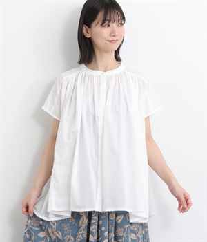 コットンシフォンギャザーフレンチブラウス(オフ-ONESIZE)