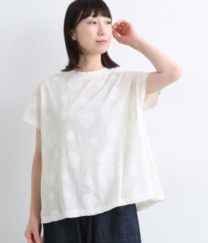 【A.U.G. relaxing】コットン天竺ランダムドットプリントフレンチスリーブTee(オフ-ONESIZE)