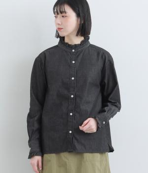 ライトオンスデニムフリルシャツ(ブラック-F)
