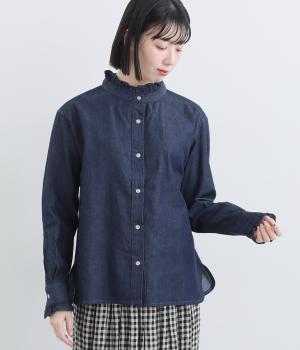 ライトオンスデニムフリルシャツ(ネイビー-F)
