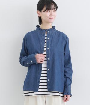 ライトオンスデニムフリルシャツ(ブルー-F)