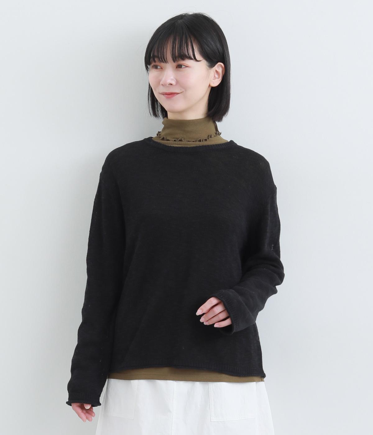 ドライテープヤーンリラックスニットプルオーバー(ブラック-F)