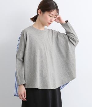 天竺×サッカーストライプバックギャザーストライプTee(T.グレー-F)