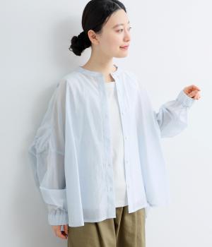 シアーコットンテンセルバックギャザーブラウス(アイスブルー-F)