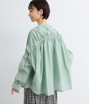 シアーコットンテンセルバックギャザーブラウス(アイスグリーン-F)