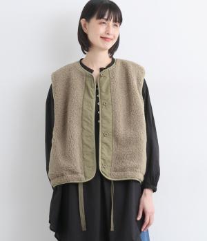 コットンナイロンリバーシブルミリタリーベスト(カーキベージュ-F)