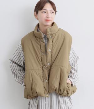 ナイロンハイネックバルーンベスト(カーキベージュ-F)
