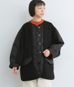 異素材ミックスボアブルゾン(ブラック×ブラック-F)