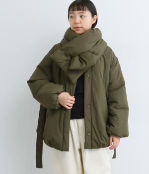 ナイロンマフラー付きハーフコート(カーキ-F)
