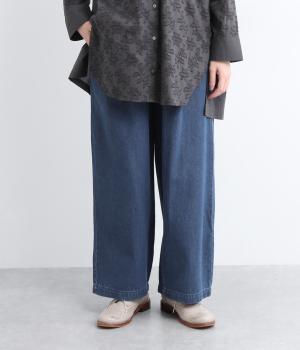 コットンドロストデニムイージーパンツ(ブルー-F)