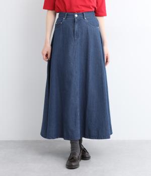 コットンフレアデニムスカート(ブルー-F)
