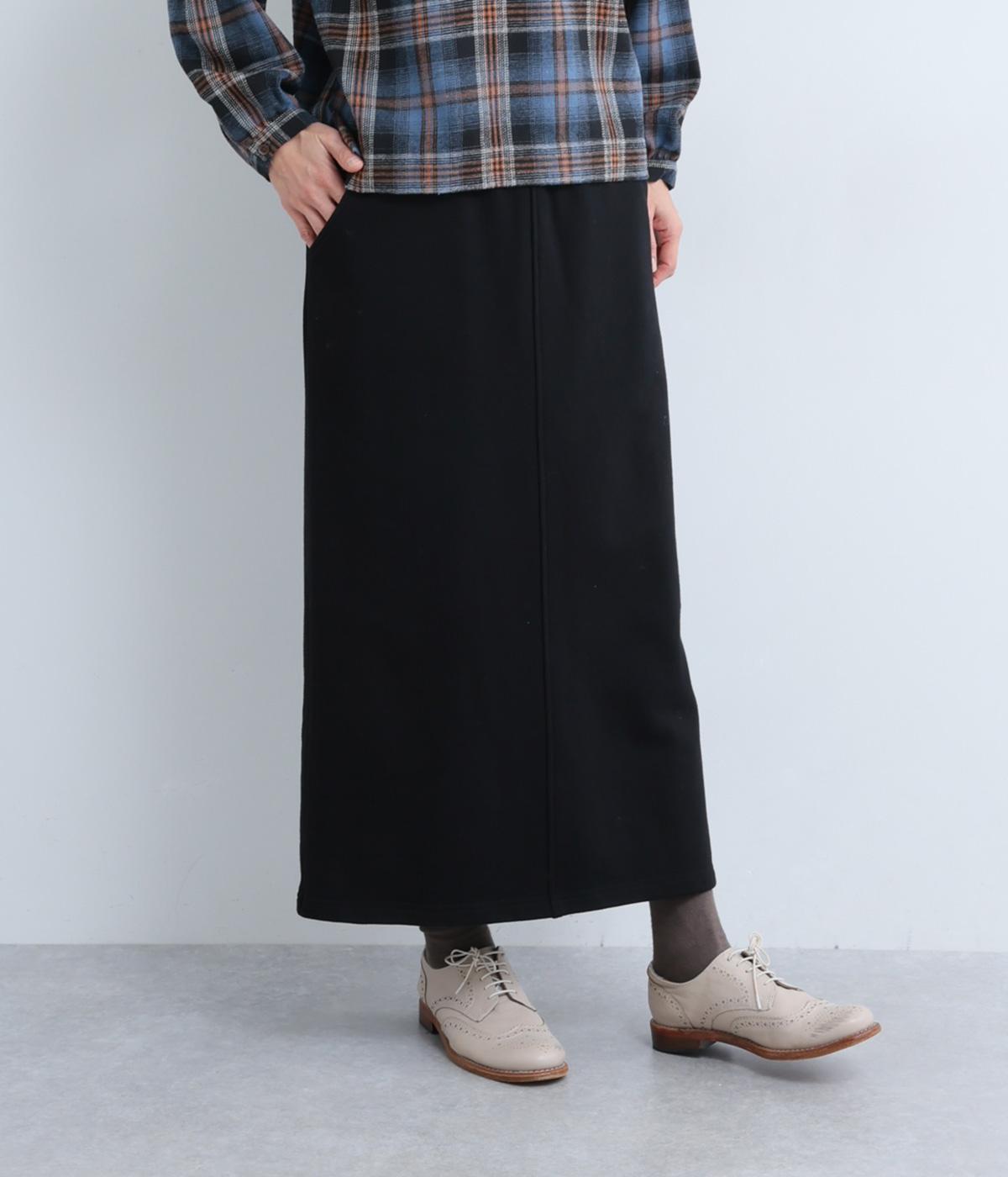 裏毛細見えBOXスカート(ブラック-F)