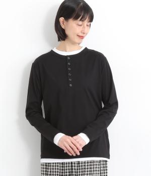コットンシアー天竺レイヤードヘンリーTee(ブラック-F)