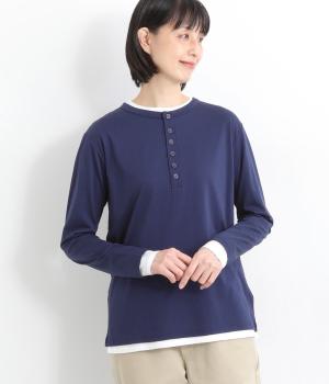 コットンシアー天竺レイヤードヘンリーTee(ネイビー-F)