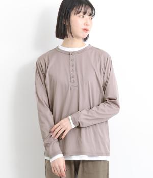 コットンシアー天竺レイヤードヘンリーTee(ライラックグレー-F)