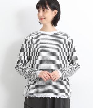 シアーボーダー×シアー天竺ボーダーレイヤードTee(オフ×ブラック-F)