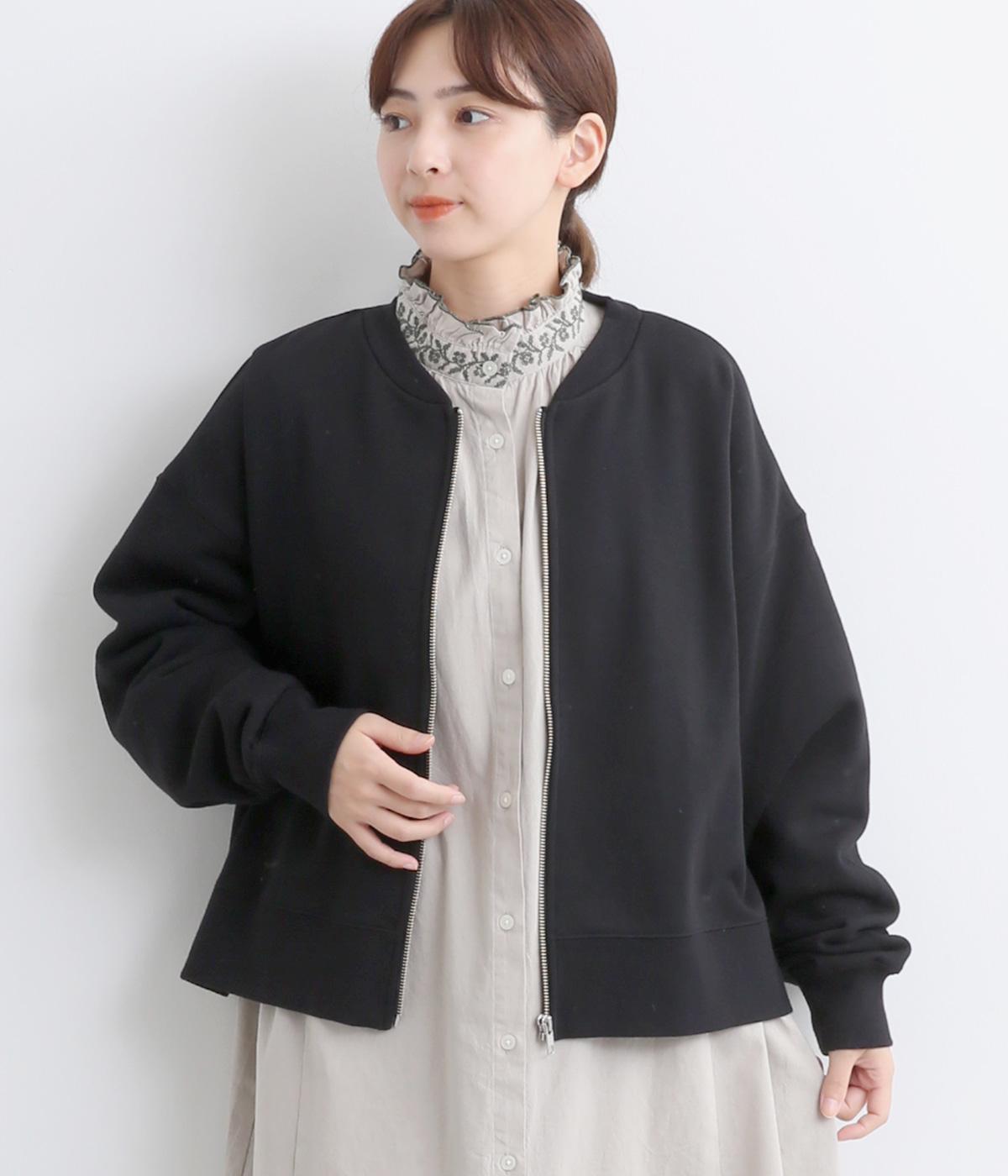 コットン裏毛ZIPカーディガン(ブラック-F)