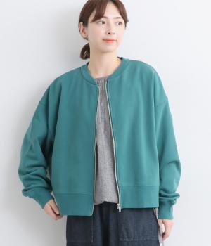 コットン裏毛ZIPカーディガン(ブルーグリーン-F)
