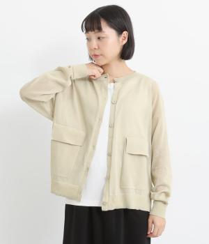 シアーニットポケ付きカーディガン(グレージュ-F)