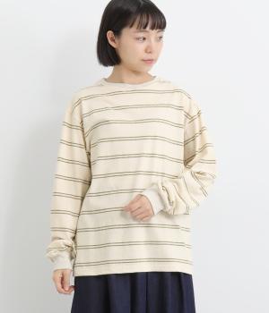 【A.U.G. relaxing】コットンビンテージボーダークルーネックリブTee(オフ×イエロー-F)