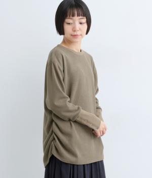 リブ起毛袖ボタンミディTee