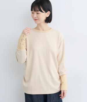 リブ起毛袖ボタンミディTee(クリーム-F)