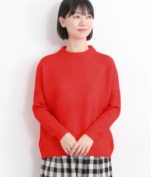 キャメル混風ハイネックバルーンニットプルオーバー(レッド-F)
