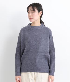 キャメル混風ハイネックバルーンニットプルオーバー(トップネイビー-F)