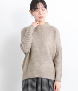 キャメル混風ハイネックバルーンニットプルオーバー(トップベージュ-F)