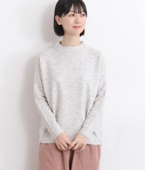 キャメル混風ハイネックバルーンニットプルオーバー(トップグレー-F)