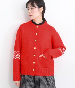 キャメル混風ノルディックニットカーディガン(レッド-F)