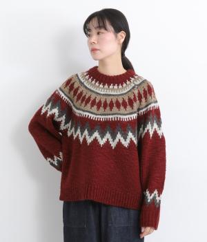 ロービング求心ノルディックニットセーター(ダークレッド-F)