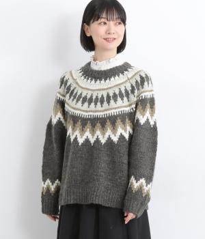 ロービング求心ノルディックニットセーター(チャコール-F)