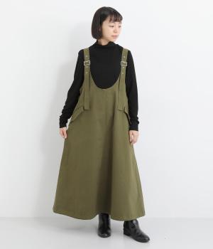 ライトモールスキンUネックジャンパースカート(カーキ-F)