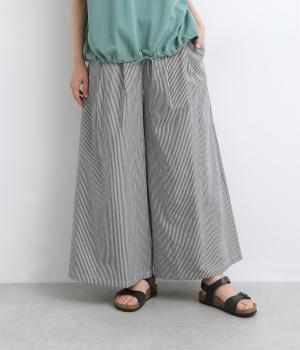 サッカーストライプタックワイドパンツ(ブラック×オフ-F)