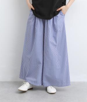 サッカーストライプタックワイドパンツ(ブルー×オフ-F)