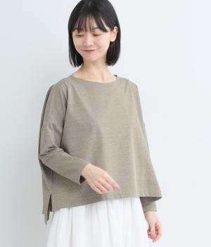 【A.U.G. relaxing】コットンリネンストライプポートネックワイドプルオーバー