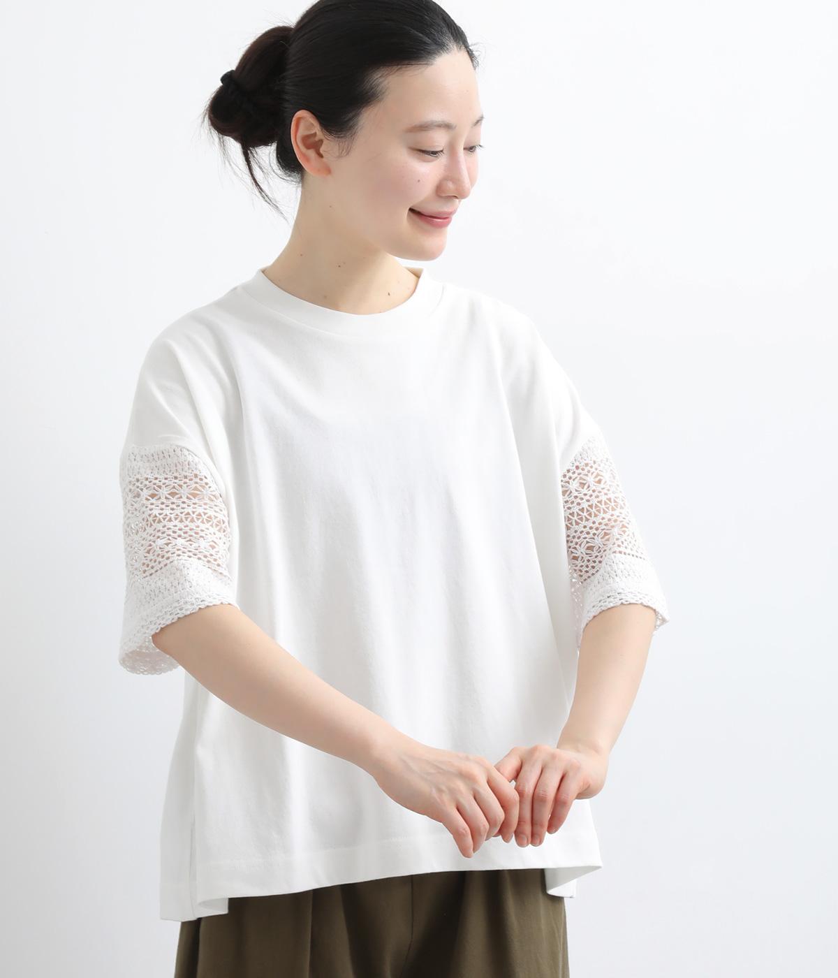 USAコットン天竺 袖レースTee(オフ-F)