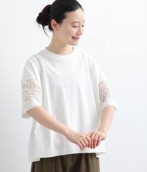 USAコットン天竺 袖レースTee(オフ-F)