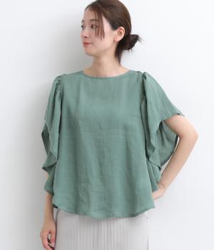 リネンツイル 袖フリルブラウス