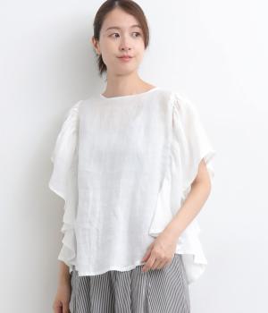 リネンツイル 袖フリルブラウス(オフ-F)