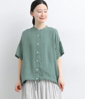 リネンツイル 半袖バルーンカーディガン(グレイッシュグリーン-F)
