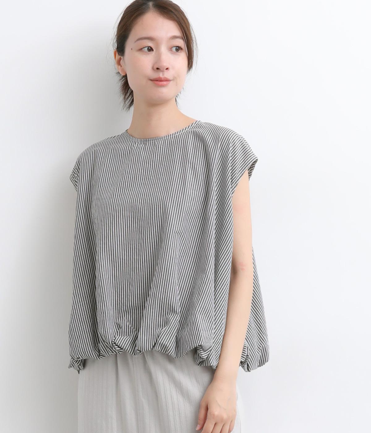 サッカーストライプバルーンブラウス(ブラック×オフ-F)