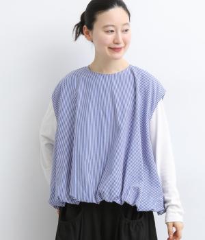 サッカーストライプバルーンブラウス(ブルー×オフ-F)