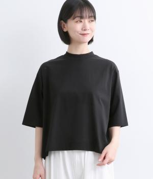 クールタッチ天竺 6分袖クロップドTee(ブラック-F)
